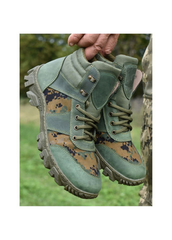 Военные Мужские Тактические Берцы Зимние. 36-48р Олива+Пиксель. Полностью Натуральная кожа! MSZM-1021 No Brand (301148060)
