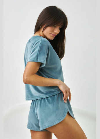 Бирюзовая всесезон плюшевая пижама с шортами футболка + шорты Barwa 0277/278 turquoise green