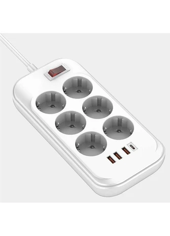 Фільтр живлення CW-CHE64PDW 6 розеток, 4USB (Type-C PD20W + 3USB QC3.0) (38W), 2м, White Colorway (395010824)