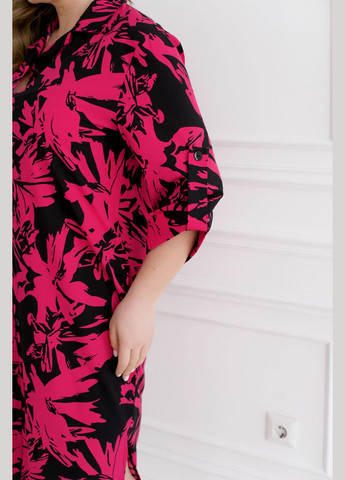 Розовое повседневный платье-рубашка с поясом рубашка No Brand с цветочным принтом