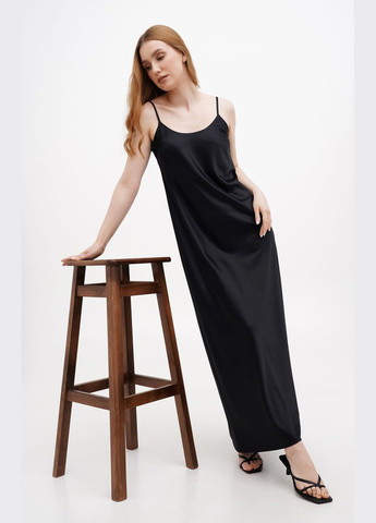 Черное коктейльное, вечернее шелковое платье-комбинация "lili" с боковым разрезом платье-комбинация Fayna однотонное