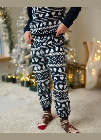 Темно-синяя зимняя пижама хлопковая детская кофта и брюки для мальчика подростка family look для семьи кофта + брюки Tom John