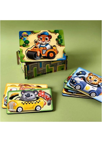 Дитяча розвиваюча гра з картками "Веселі водії" (Дерев'яна рамка-вкладка) ПСФ080 Ubumblebees (289458389)