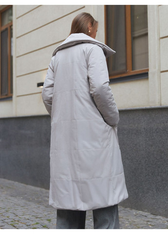 Светло-серая демисезонная пальто-куртка премиальная женская матовая водонепроницаемая пуховик из плащёвки Seventeen