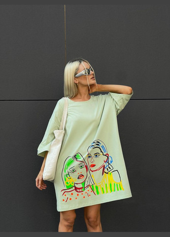 Фісташкова спортивна, повсякденний, кежуал жіноча сукня-футболка сукня-футболка No Brand з малюнком
