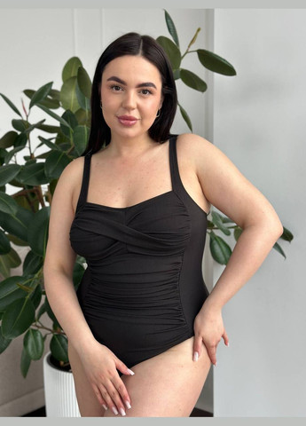 Чорний літній стильний купальник з драпіруванням суцільний No Brand