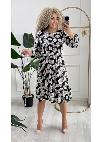 Чорно-білий святковий, повсякденний, кежуал, ділова жіноча сукня з квітковим принтом а-силует Style Point з квітковим принтом