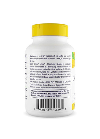 Натуральна добавка L-Glutathione Reduced 500 mg, 60 вегакапсул Healthy Origins (293418708)
