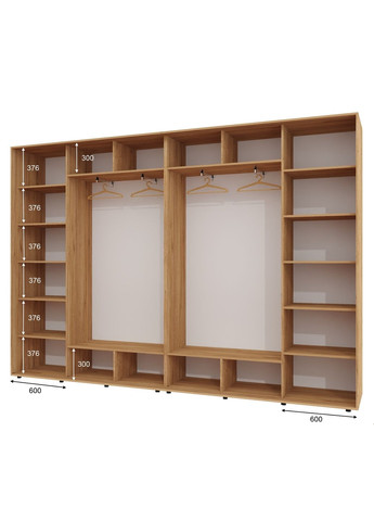 Шкаф-купе четырехдверный 330*45*240 Дуб крафт золотой 2 ДСП/2 Зеркала с пескоструйным рисунком Алекса (360476863)