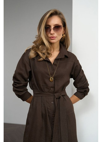 Коричнева повсякденний жіноча сукня-сорочка міді довжини (3063) Triko Bakh