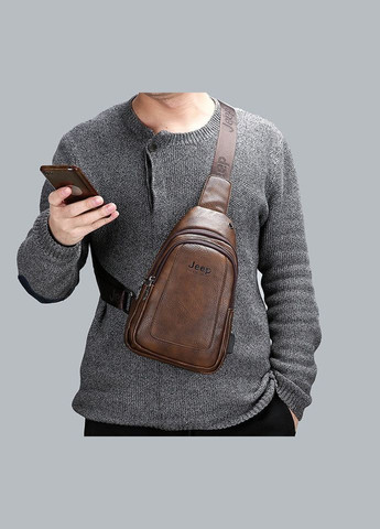 Чоловіча бананка сумка на груди, барсетка на плече кросбоді слінг з USB екошкіри Темно-коричневий(BRT) Jeep (336552033)