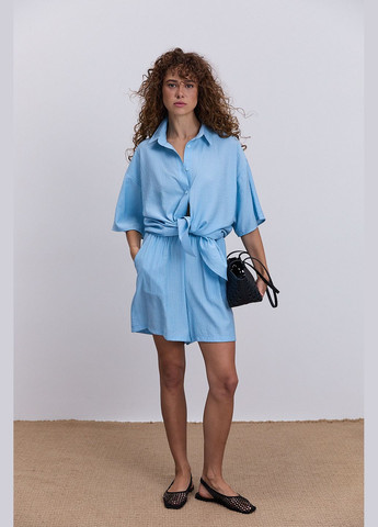 Жіночий літній костюм з шортами та сорочкою з короткими рукавами рожевий Arjen (340917466)