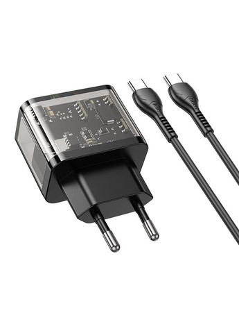 МЗП N34 Dazzling dual-port PD20W + QC3.0 charger set (Type-C to Type-C) (EU) Transparent Black Hoco (297453515)