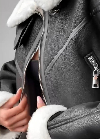 Дубленка мини, экокожа черный XS AL (292305109)