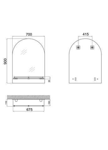 Дзеркало Tani 140. (1) 700х900х110 настінне з поличкою прямокутне з дугоподібним верхом LD78TA7090 LIDZ 07.03 (346492418)