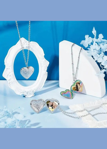 Кулон рамка на цепочке медальон резной дизайн цветков форма сердца для фото 3.7 см Liresmina Jewelry (329039021)