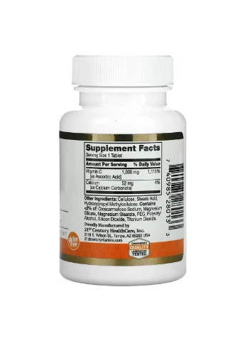 Вітаміни та мінерали Vitamin C 1000 mg, 60 таблеток 21st Century (333974405)
