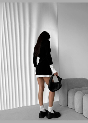 Чорна чорна коротка сукня з ангори з довгим рукавом, демісезонна сукня ідеальної посадки, яка буде завжди в моді No Brand