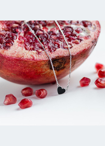 Кольє срібне маленьке Сердечко тонкому на ланцюжку з чорною емаллю Каштан (342335168)