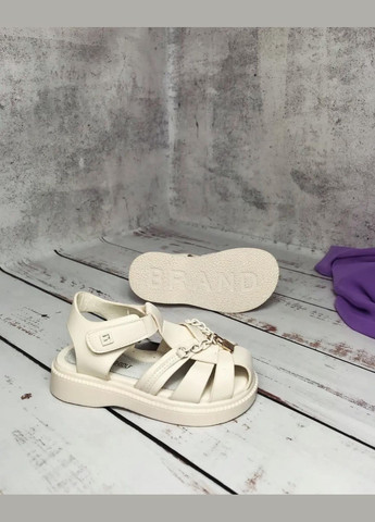 Бежевые детские босоножки для девочки бежевый (057) Jong Golf с цепочками