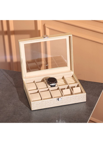 Шкатулка для украшений из эко кожи 25.5×20×7.5 см органайзер для ювелирных изделий HP-5-6GOLD Yiwu (370800250)