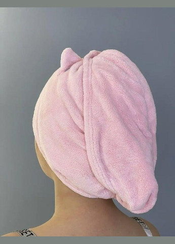 Тюрбан чалма для сушки волос из микрофибры Полотенце на голову с пуговицей и ушками Тюрбан для ванной (ВК0903В-2) No Brand розовый