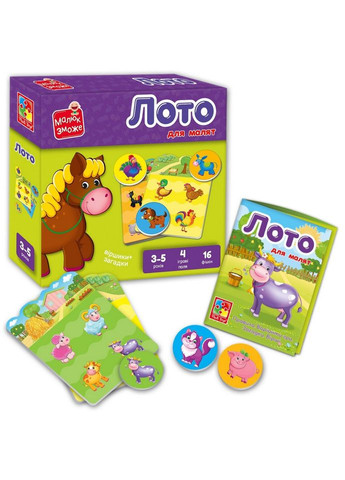 Детская настольная игра Лото "Ферма" VT2100-08, 16 фишек Vladi toys (337499822)