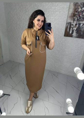 Бежева жіноча сукня міді колір з кишенями колір капучино р.62/64 449155 New Trend