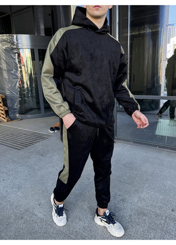 Черный демисезонный стильный костюм оверсайз замш брючный Vakko