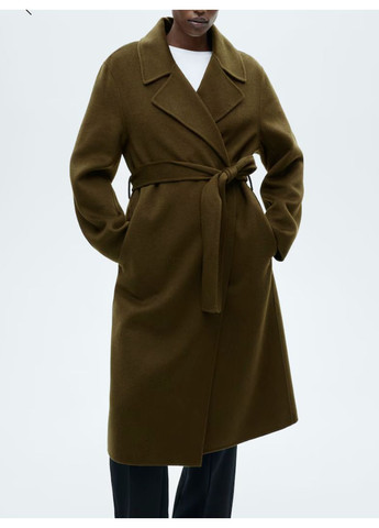 Оливковое (хаки) демисезонное Пальто ручной работы с поясом Mango