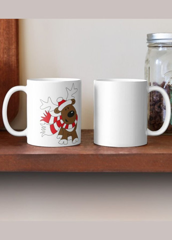 Чашка Керамічна Кружка з принтом Оленя Санта Різдво Новий Рік Біла 330 мл Orca (307501388)