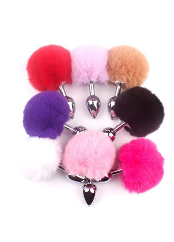 Металлическая анальная пробка с черным круглым хвостиком We Love (284278589)