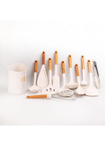 Набор кухонных принадлежностей на подставке 12 штук с бамбуковой ручкой, белый. Without (293170786)
