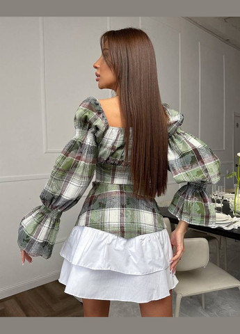 Зелена коктейльна, ділова, повсякденний, кежуал, вечірня жіноча сукня кльош No Brand в клітинку