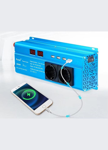 Инвертор 3000W, Преобразователь напряжения с 12 в 220 V Чистая, правильная синусоида, инвертор 3 кв, синий Foval F3000W (327829970)