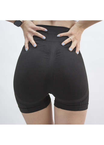 Женские спортивные шорты с пуш-ап эффектом, чёрные, бесшовные, высокая посадка, р. S–XL No Brand BO-603 (363968238)