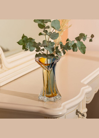 Декоративная стеклянная ваза для цветов 22 см фигурная ваза 200 мл Желто-синяя HP-9-6 Yiwu (371391665)