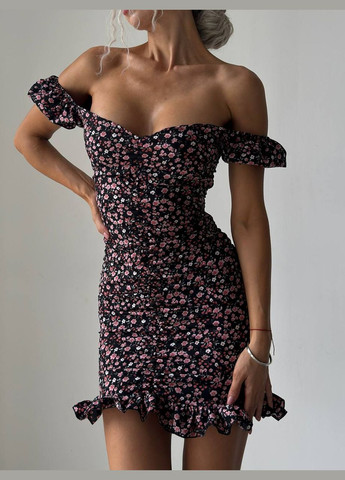 Черное невероятно нежное платье💎 🥰 Luna с цветочным принтом