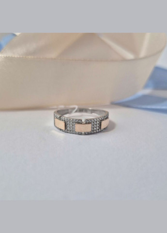 Серебряное кольцо с золотой пластиной с Белыми камнями 18.5 размер серебро 925 пробы Родированное 1583к 1.90г No Brand (339679721)