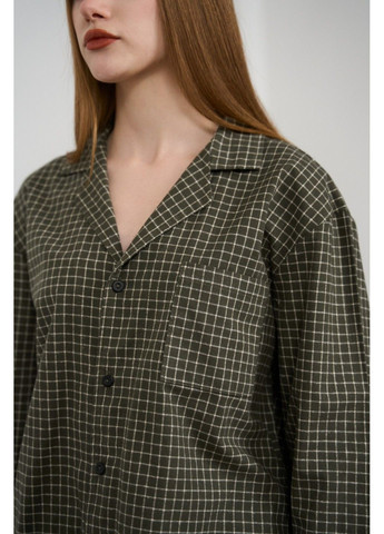 Оливкова піжама жіноча в клітинку фланель soft оливка сорочка + брюки Handy Wear