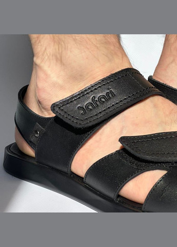 Повседневные сандалии мужские черные кожаные на липучке. Safari на липучке