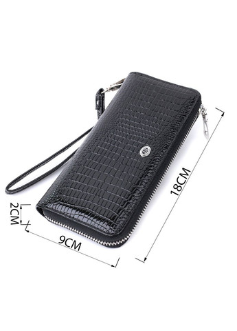 Лакований жіночий гаманець на блискавці із натуральної шкіри 22678 Чорний st leather (298571524)