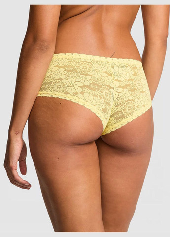 Трусики-чіки жіночі мереживні PINK Wink Strappy Cheeky Panty жовті Victoria's Secret (328904280)