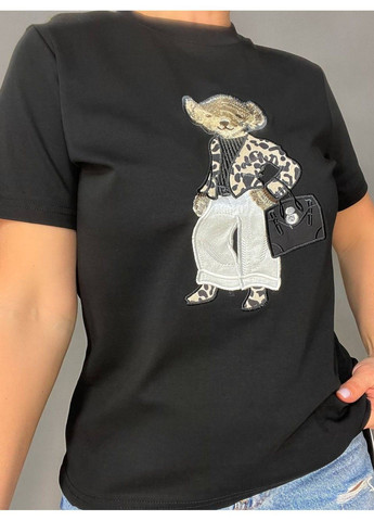 Футболка жіноча A-N 26007 базова однотонна нашивка ведмедик з сумкою середня довжина one size No Brand - (322995834)