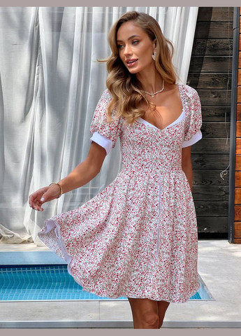 Білий повсякденний, кежуал, коктейльна, вечірня жіноча сукня FINO Mode з квітковим принтом