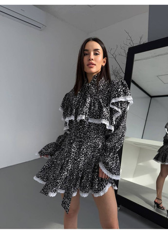 Черное вечернее платье из софта с поясом – стиль и изысканность 🔹 (замеры в описании) DK/DL Мода без кордонів с животным (анималистичным) принтом