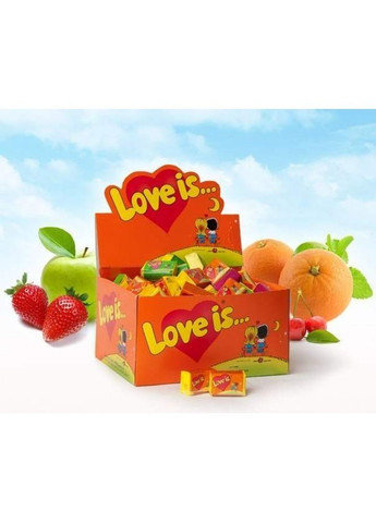 Лов ис Love is Апельсин-Ананас жувальна гумка 420 г жувальна жуйка блок 100 шт Shantou (299773064)