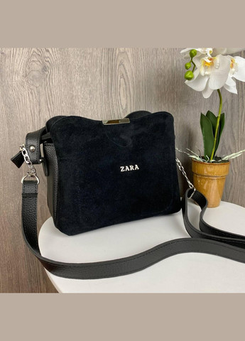 Женская мини сумочка на плечо натуральная замша + эко кожа черная, качественная сумка для девушек No Brand (334730099)