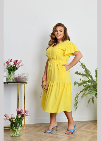 Жовтий повсякденний сукня-сорочка з поясом сорочка No Brand однотонна