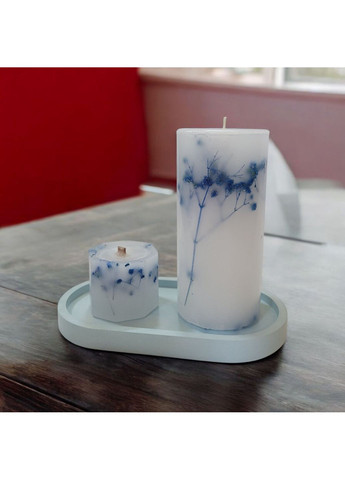 Набор декоративных свечей ручной работы свечи ароматические в наборе из 2 шт на овальной подставке с веточками голубой гипсофилы Handmade Studio - AV (370203280)
